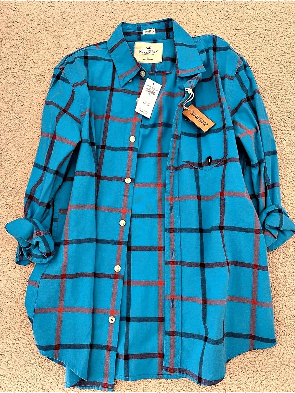 Hollister Plaid Button Down in Blue & Red Size Small NWT